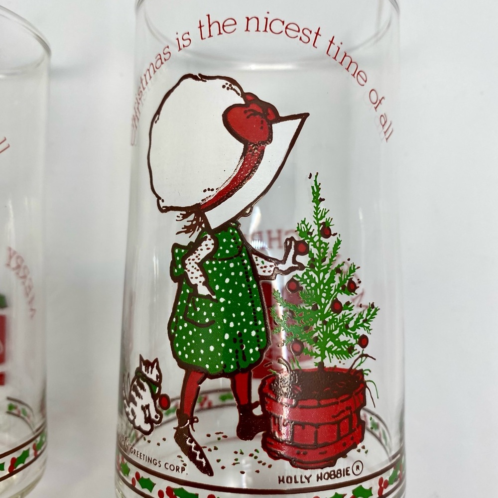 Holly Hobbie Coca-Cola Christmas Glasses Vintage - Picture 7 of 13